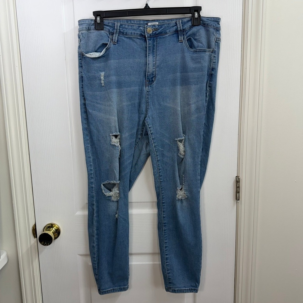 Rue+ light wash‎ blue denim ripped skinny fit stretch cotton jeans casual pants